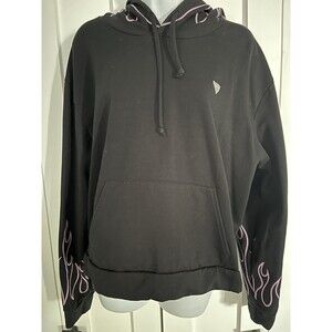 Guess Hoodie Pullover Sweatshirt Black  Pink Fire‎ Flames Kangaroo Pockets Large